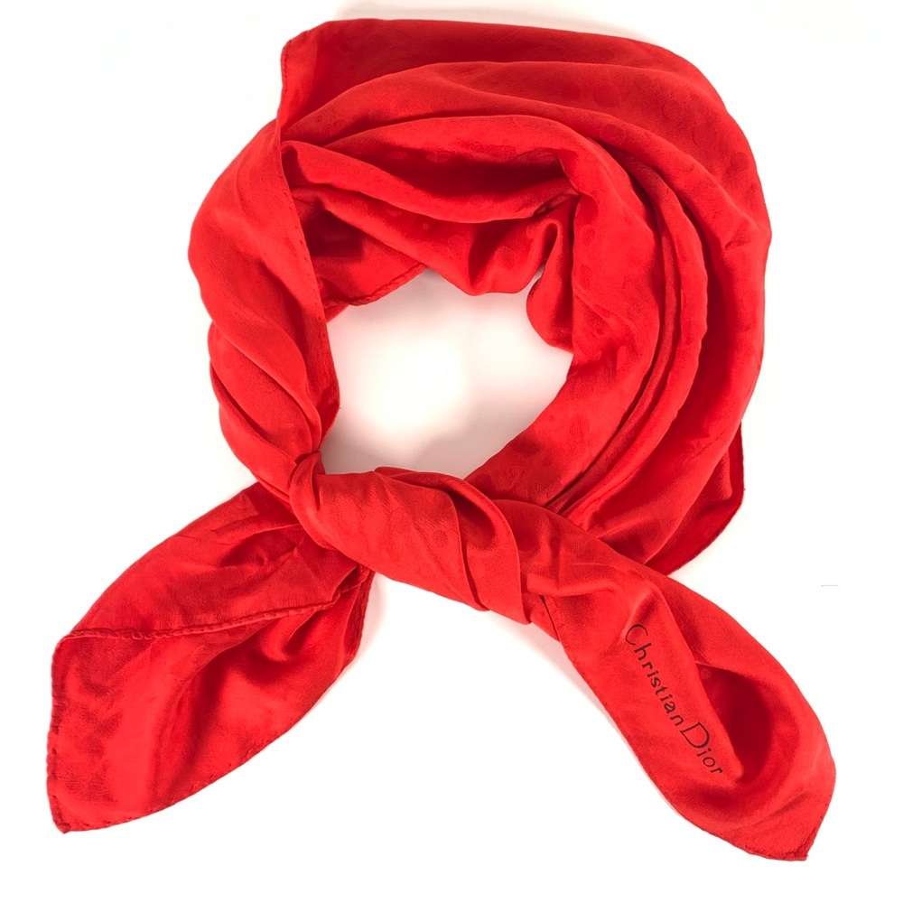 Christian Dior Vintage Red Pola Dot Silk Scarf